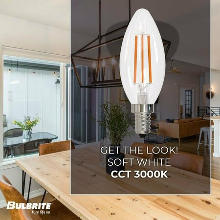 Bulbrite LED Filament 5W, Dimmable B11, Clear Glass, E12 Base, 3000K, 750 Lm, 4PK 862856